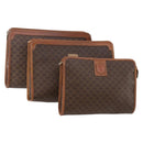 CELINE Macadam Canvas Clutch Bag PVC Leather 3 Set Brown Auth 174585-1