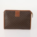 CELINE Macadam Canvas Clutch Bag PVC Leather 3 Set Brown Auth 174585-14
