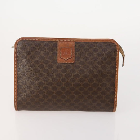 CELINE Macadam Canvas Clutch Bag PVC Leather 3 Set Brown Auth 174585