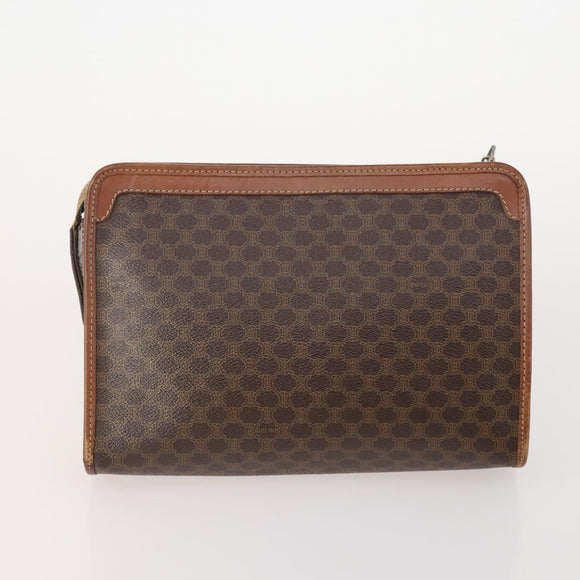 CELINE Macadam Canvas Clutch Bag PVC Leather 3 Set Brown Auth 174585