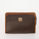 CELINE Macadam Canvas Clutch Bag PVC Leather 3 Set Brown Auth 174585-8