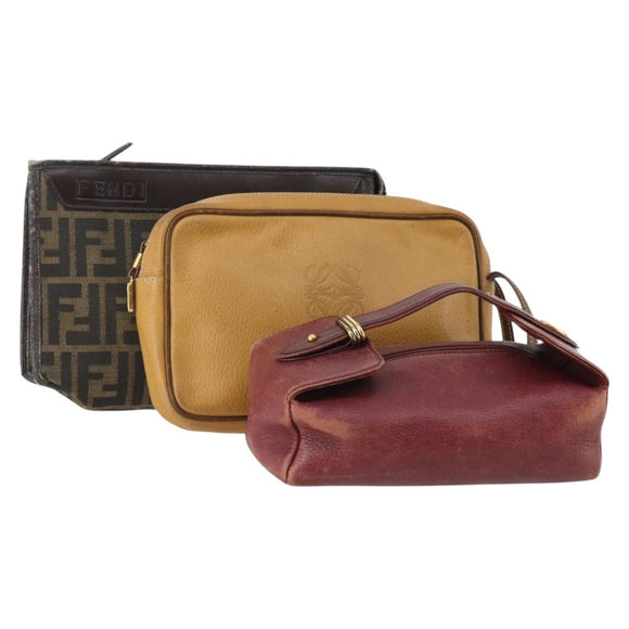FENDI Loewe Cartier Zucca Canvas Tasche Leder 3er Set Schwarz Beige Orig. 174586
