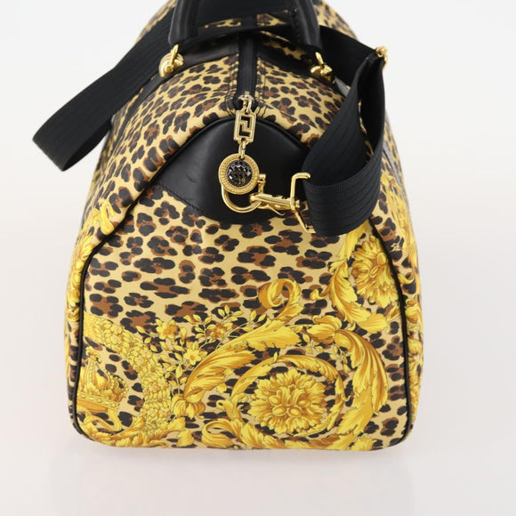Gianni Versace Boston Bag PVC 2way Yellow Black gold Auth 174587