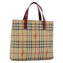 BURBERRY Nova Check Hand Bag PVC Beige Silver Auth 174589-1