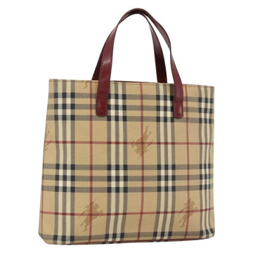 BURBERRY Nova Check Hand Bag PVC Beige Silver Auth 174589