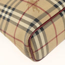 BURBERRY Nova Check Hand Bag PVC Beige Silver Auth 174589-13