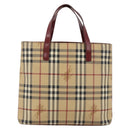 BURBERRY Nova Check Hand Bag PVC Beige Silver Auth 174589-2