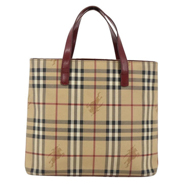 BURBERRY Nova Check Hand Bag PVC Beige Silver Auth 174589 - 0