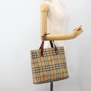 BURBERRY Nova Check Hand Bag PVC Beige Silver Auth 174589-21