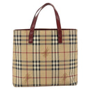 BURBERRY Nova Check Hand Bag PVC Beige Silver Auth 174589-3