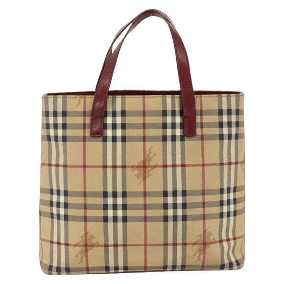 BURBERRY Nova Check Hand Bag PVC Beige Silver Auth 174589