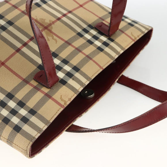 BURBERRY Nova Check Hand Bag PVC Beige Silver Auth 174589