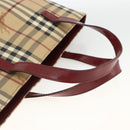 BURBERRY Nova Check Hand Bag PVC Beige Silver Auth 174589-7
