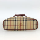 BURBERRY Nova Check Hand Bag PVC Beige Silver Auth 174589-9