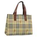 BURBERRY Nova Check Hand Bag PVC Beige Gold Auth 174590-1