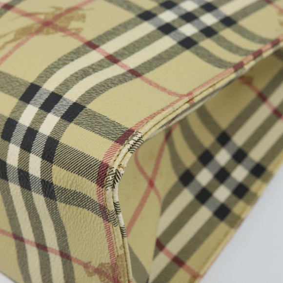 BURBERRY Nova Check Hand Bag PVC Beige Gold Auth 174590