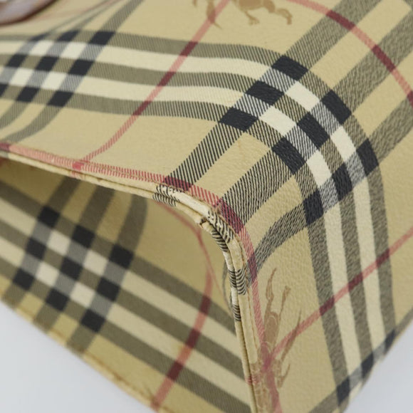 BURBERRY Nova Check Hand Bag PVC Beige Gold Auth 174590