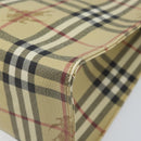 BURBERRY Nova Check Hand Bag PVC Beige Gold Auth 174590-15