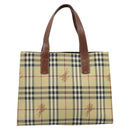 BURBERRY Nova Check Hand Bag PVC Beige Gold Auth 174590-13
