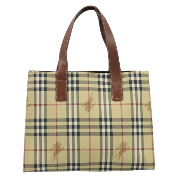 BURBERRY Nova Check Hand Bag PVC Beige Gold Auth 174590