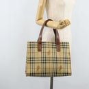 BURBERRY Nova Check Hand Bag PVC Beige Gold Auth 174590-21