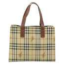 BURBERRY Nova Check Hand Bag PVC Beige Gold Auth 174590-2