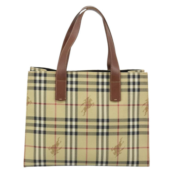 BURBERRY Nova Check Hand Bag PVC Beige Gold Auth 174590