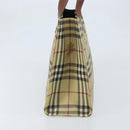 BURBERRY Nova Check Hand Bag PVC Beige Gold Auth 174590-3