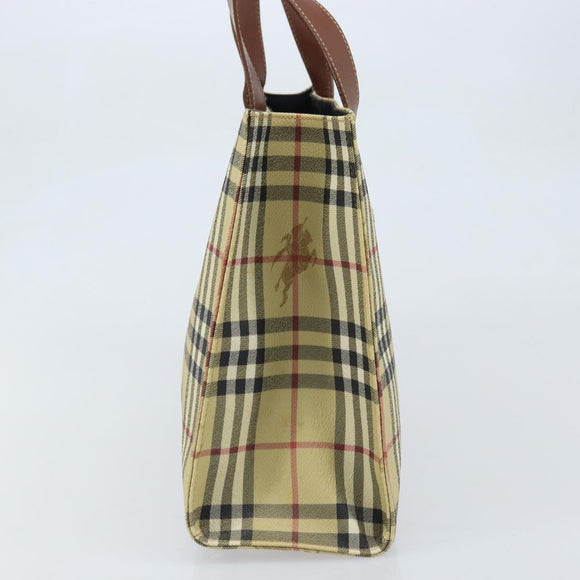 BURBERRY Nova Check Hand Bag PVC Beige Gold Auth 174590