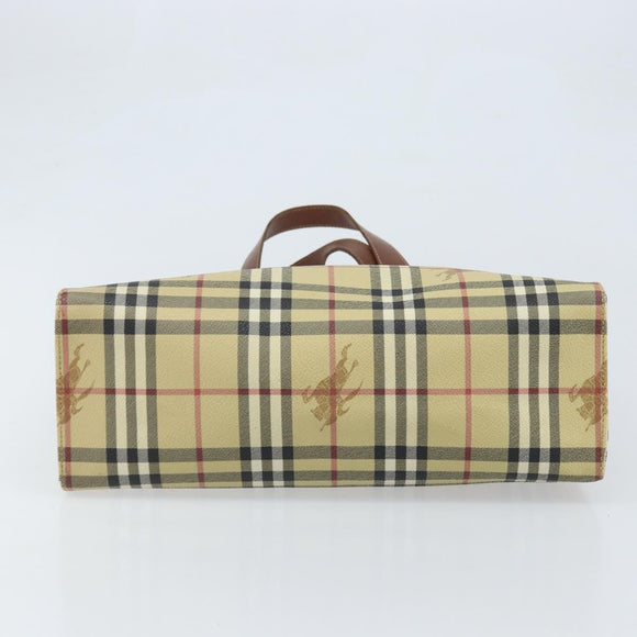 BURBERRY Nova Check Hand Bag PVC Beige Gold Auth 174590