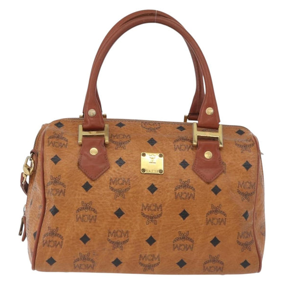 MCM Vicetos Logogram Hand Bag PVC Leather 2way Brown Gold Auth 174594