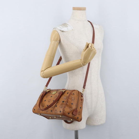 MCM Vicetos Logogram Hand Bag PVC Leather 2way Brown Gold Auth 174594