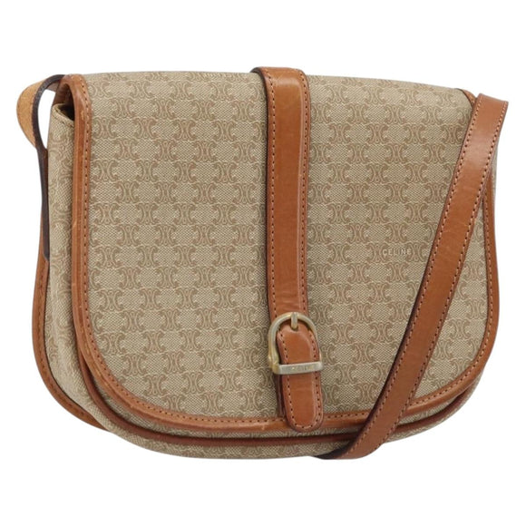 CELINE Macadam Canvas Shoulder Bag PVC Beige Gold Auth 174598