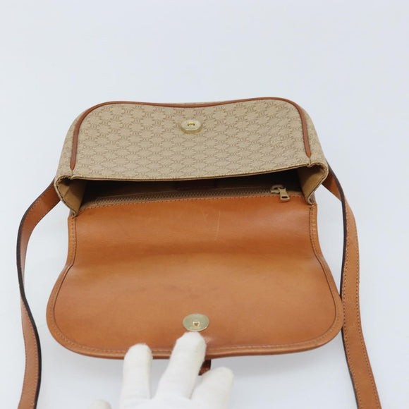 CELINE Macadam Canvas Shoulder Bag PVC Beige Gold Auth 174598