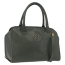 CELINE Hand Bag Leather Khaki Gold Auth 174600-1