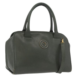 CELINE Hand Bag Leather Khaki Gold Auth 174600