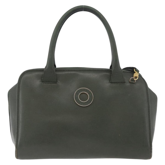 CELINE Hand Bag Leather Khaki Gold Auth 174600