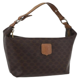 CELINE Macadam Canvas Hand Pouch PVC Leather Brown Gold Auth 174601