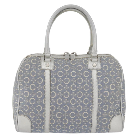 CELINE C Macadam Canvas Hand Bag Light Blue Silver Auth 174602A