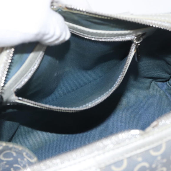 CELINE C Macadam Canvas Hand Bag Light Blue Silver Auth 174602A