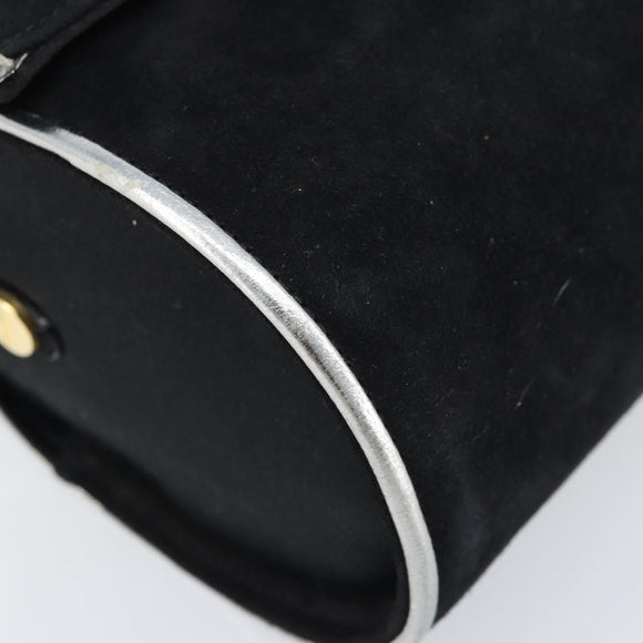 Salvatore Ferragamo Schoudertas Suède Zwart Zilver Goud Auth 174603