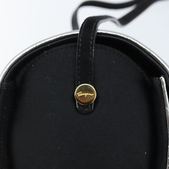 Salvatore Ferragamo Schoudertas Suède Zwart Zilver Goud Auth 174603