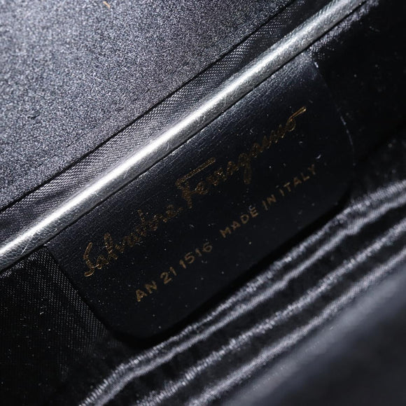 Salvatore Ferragamo Schoudertas Suède Zwart Zilver Goud Auth 174603