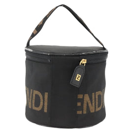 FENDI Hand Bag Nylon Black Gold Auth 174605 - 0