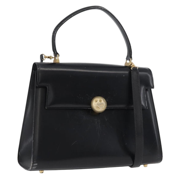 FENDI Hand Bag Leather 2way Black Gold Auth 174607