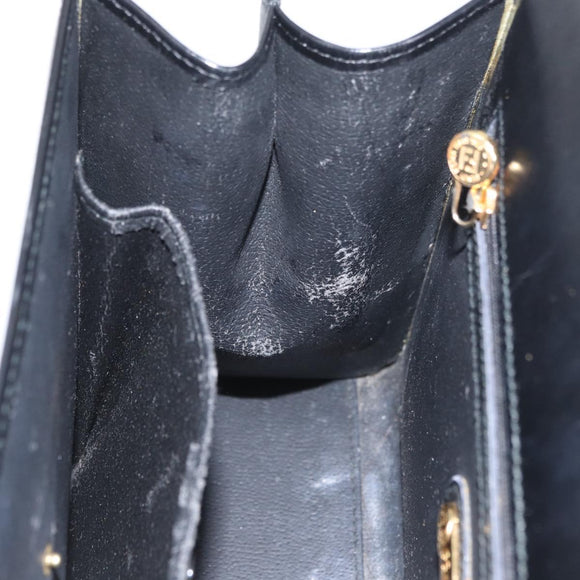 FENDI Hand Bag Leather 2way Black Gold Auth 174607