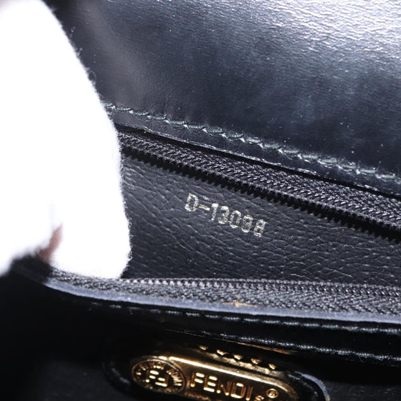 FENDI Hand Bag Leather 2way Black Gold Auth 174607