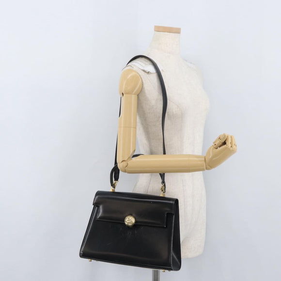 FENDI Hand Bag Leather 2way Black Gold Auth 174607