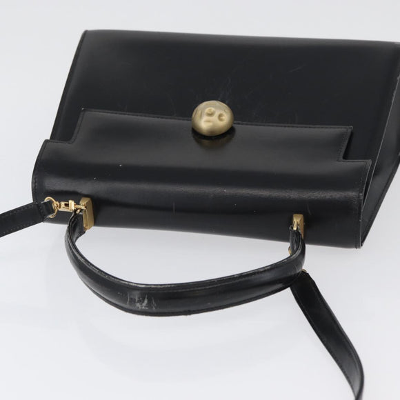 FENDI Hand Bag Leather 2way Black Gold Auth 174607
