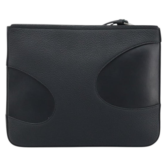 Salvatore Ferragamo Clutch Bag Leather Black Silver Auth 174608
